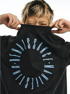 NOVACAM Circle Letter Vintage Washed Black Stitch Tee