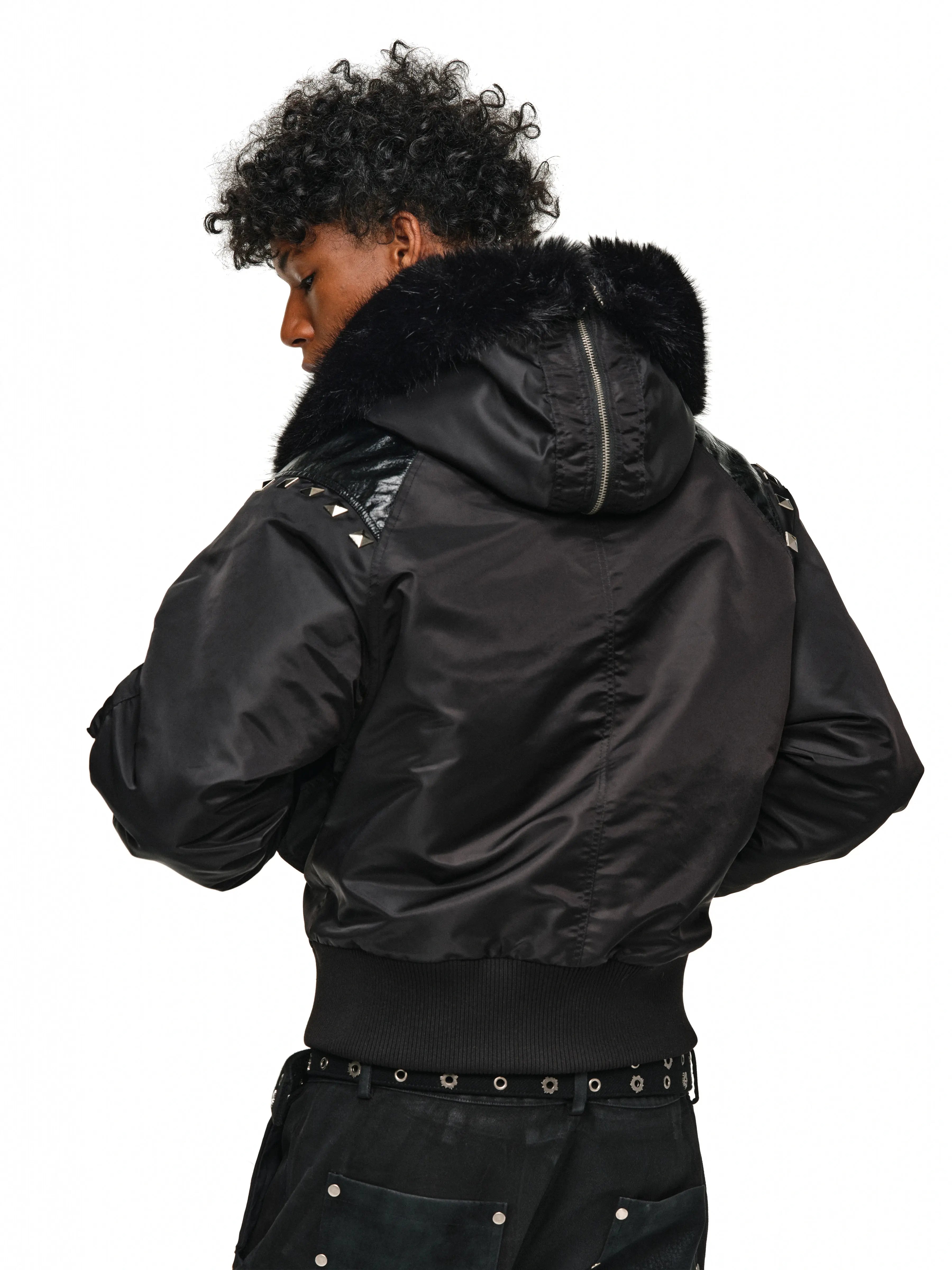 ANTIDOTE Fur Leather Studded N2B Bomber Jacket