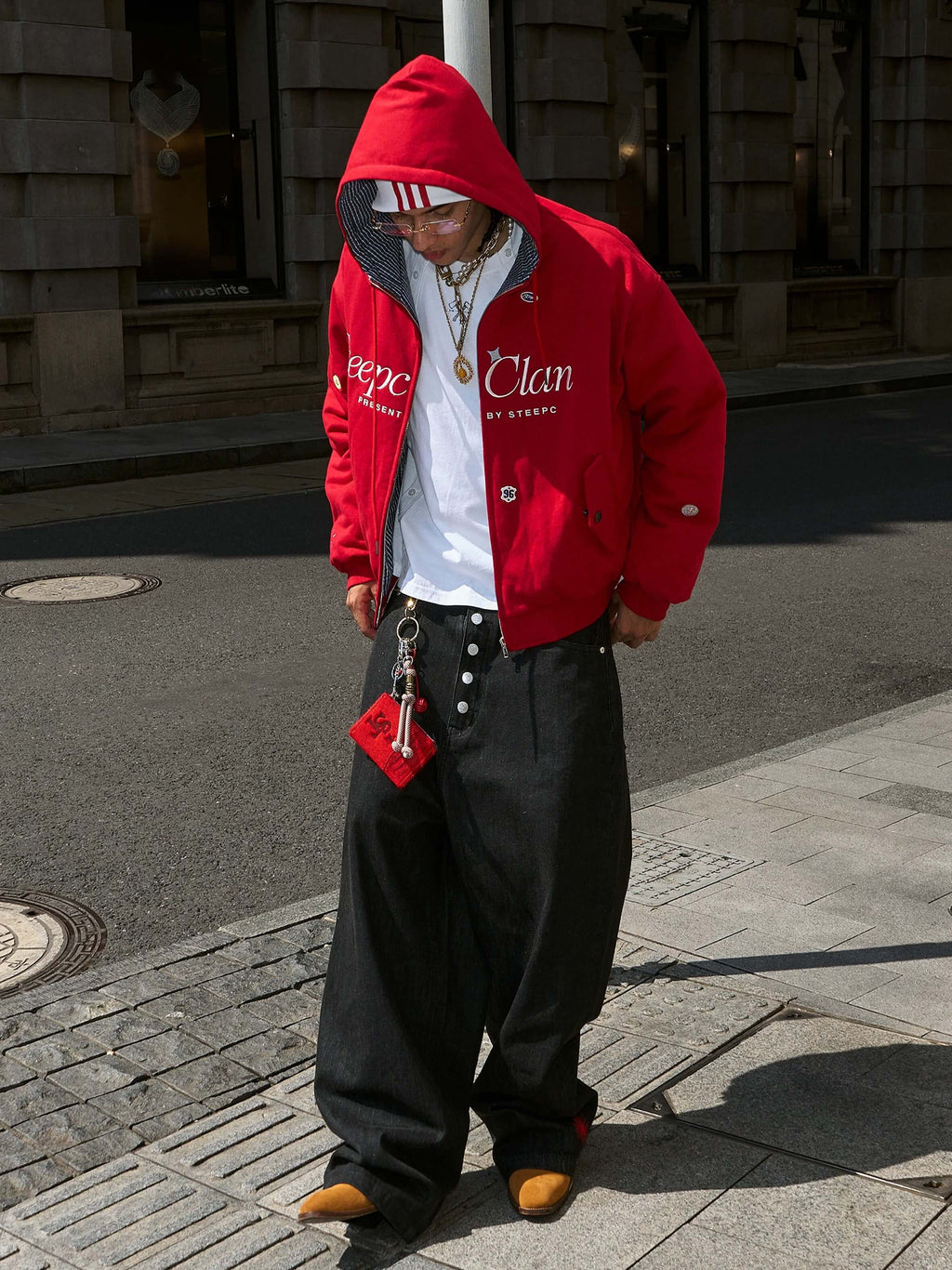 STEEPC Plaid Lined Red Hooded Jacket