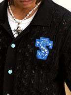 Small Town Kid Ethnic Logo Patch Crochet Knit Hawaiian Shirt