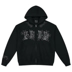 MEDM Flower Embroidered Zip Up Hoodie