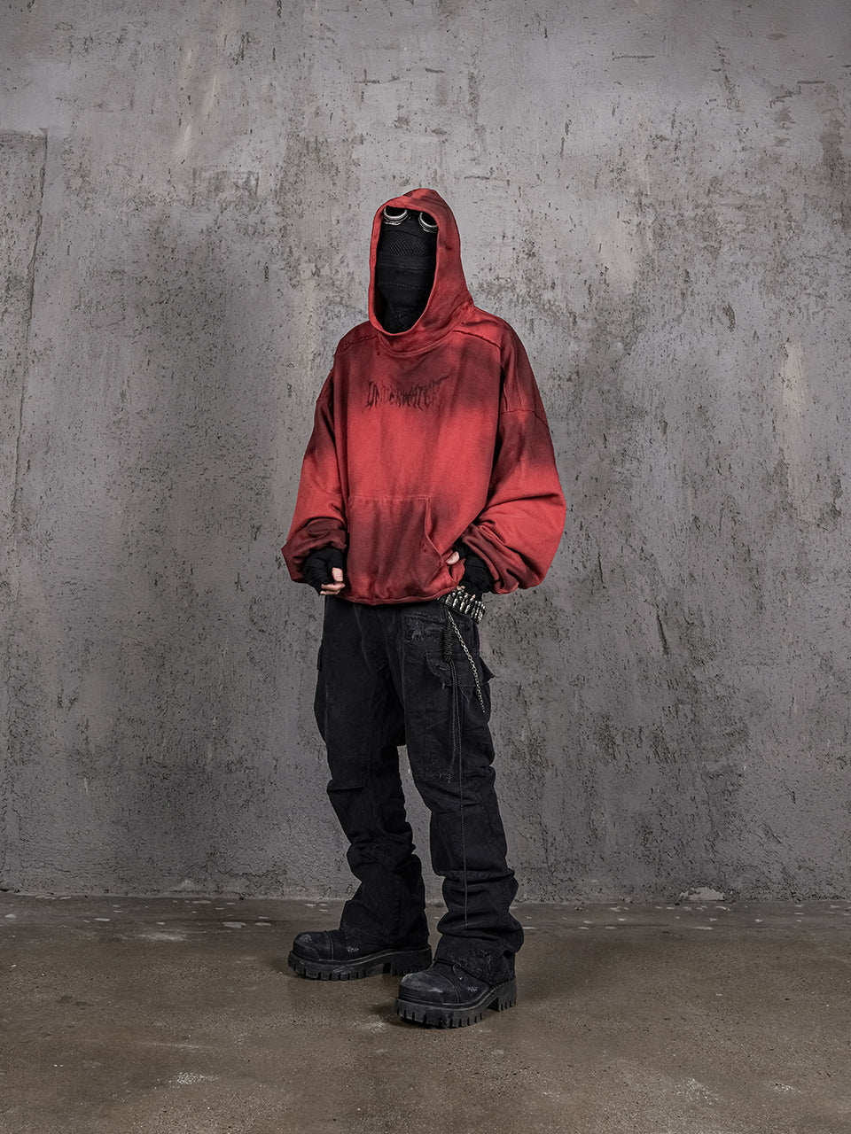 UNDERWATER Ashes Red Dirty Dye Old Deconstructed Destruction Hoodie