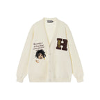 Harsh and Cruel Cartoon Face Knit Sweater Cardigan