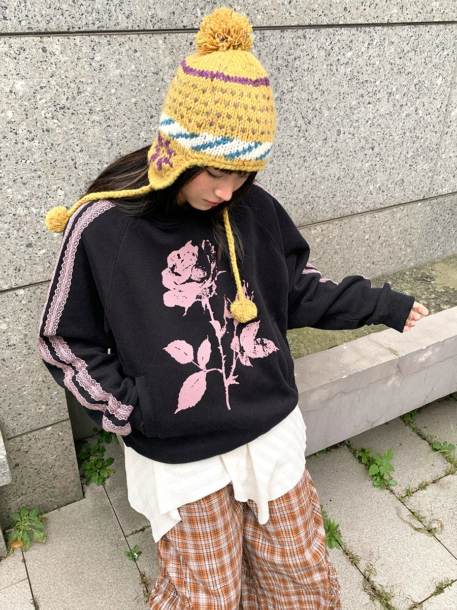 EMPTY REFERENCE Rose Printed Lace Hoodie