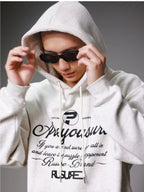 RUSURE Flower Gray Slogan Hoodie
