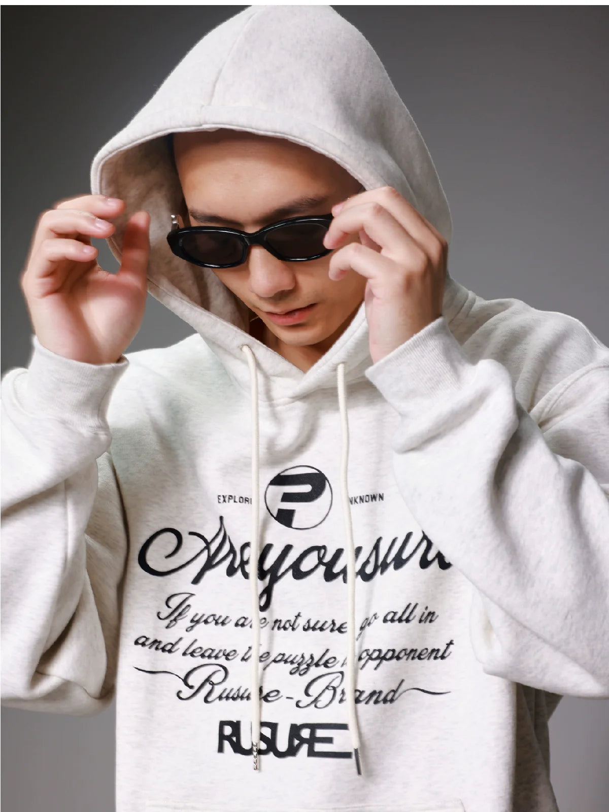 RUSURE Flower Gray Slogan Hoodie