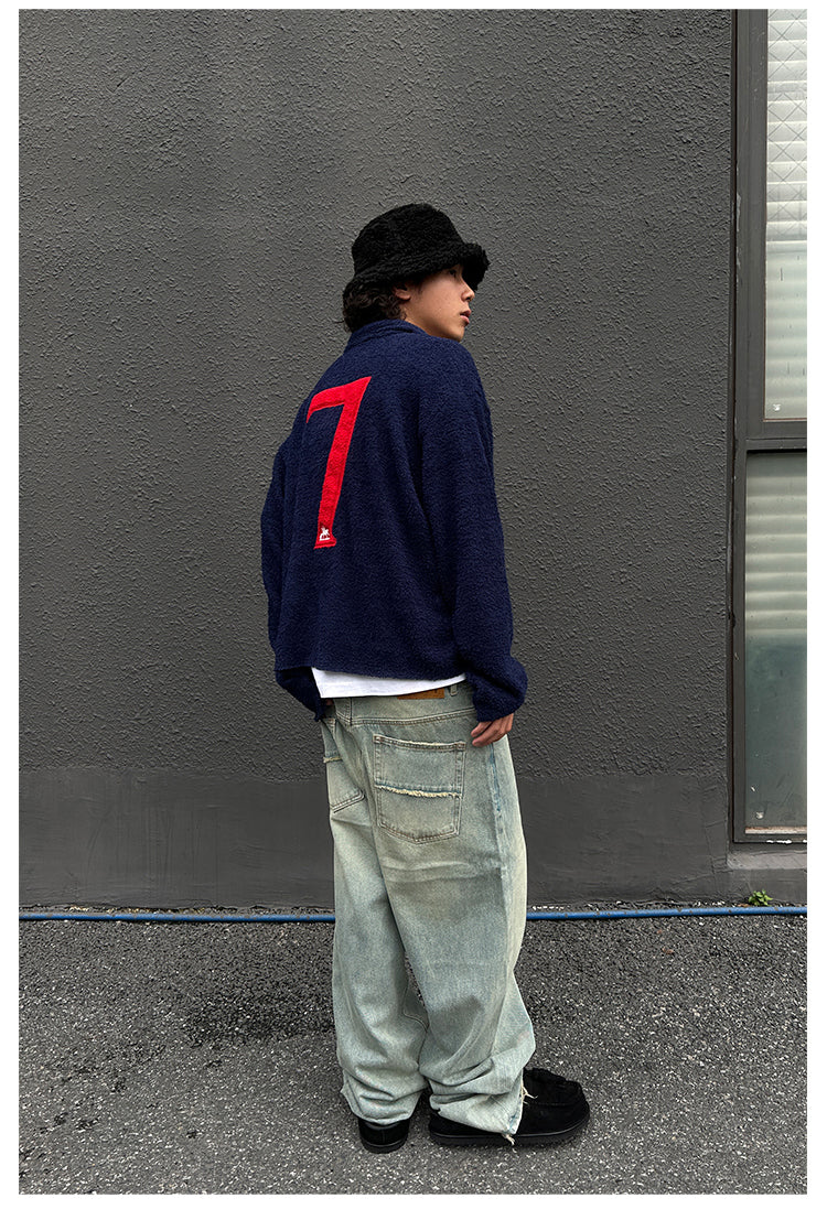 Remedy Number Patch Embroidered Polo Knit Sweater