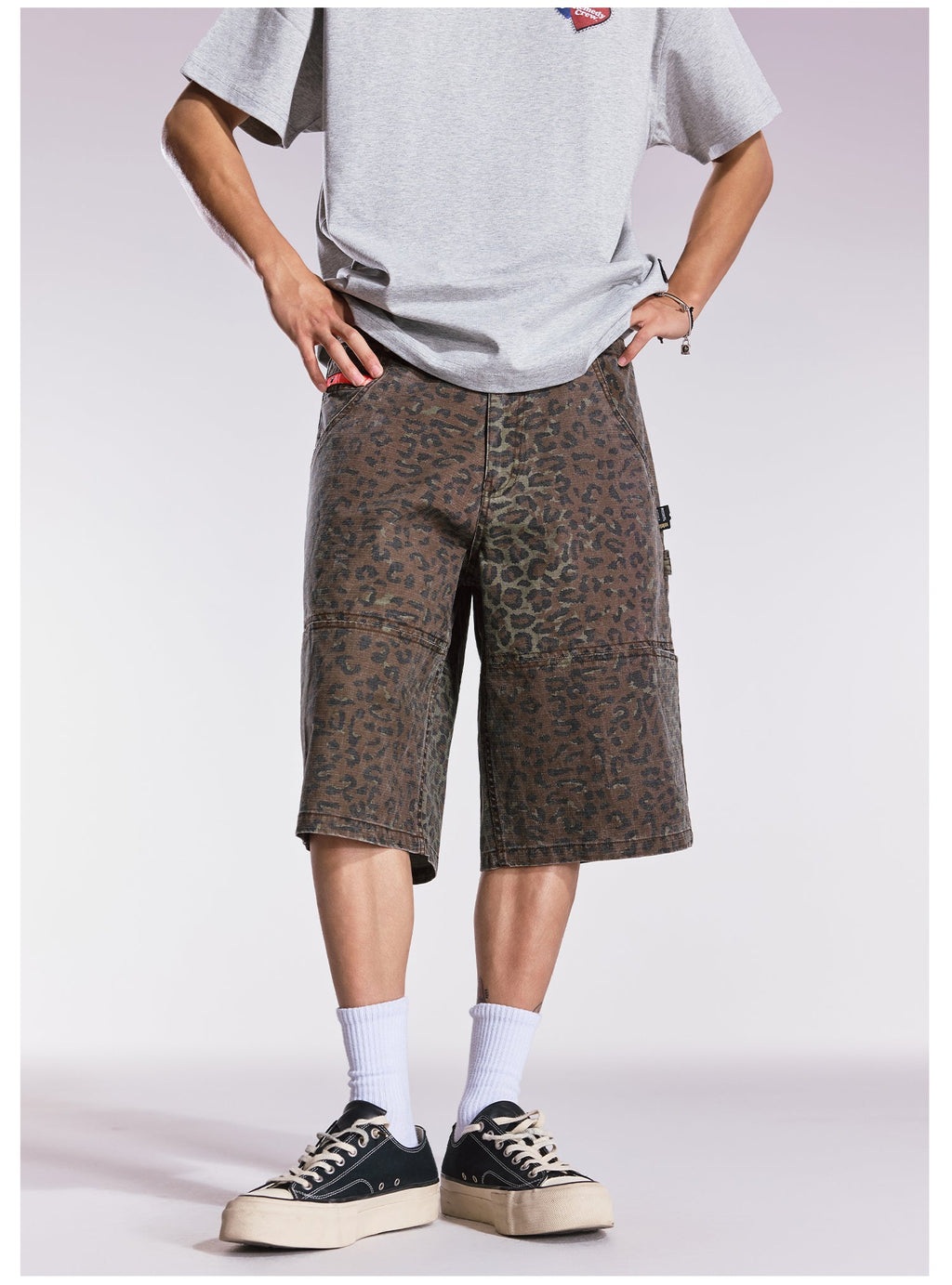 Remedy Leopard and Camouflage Work Painter Baggy Shorts