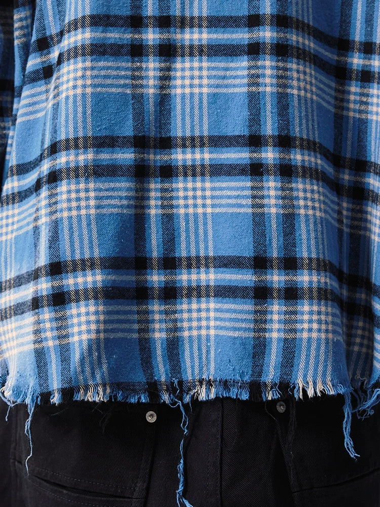 Remedy Washed Gradient Plaid Cutoff Long Sleeve Shirt