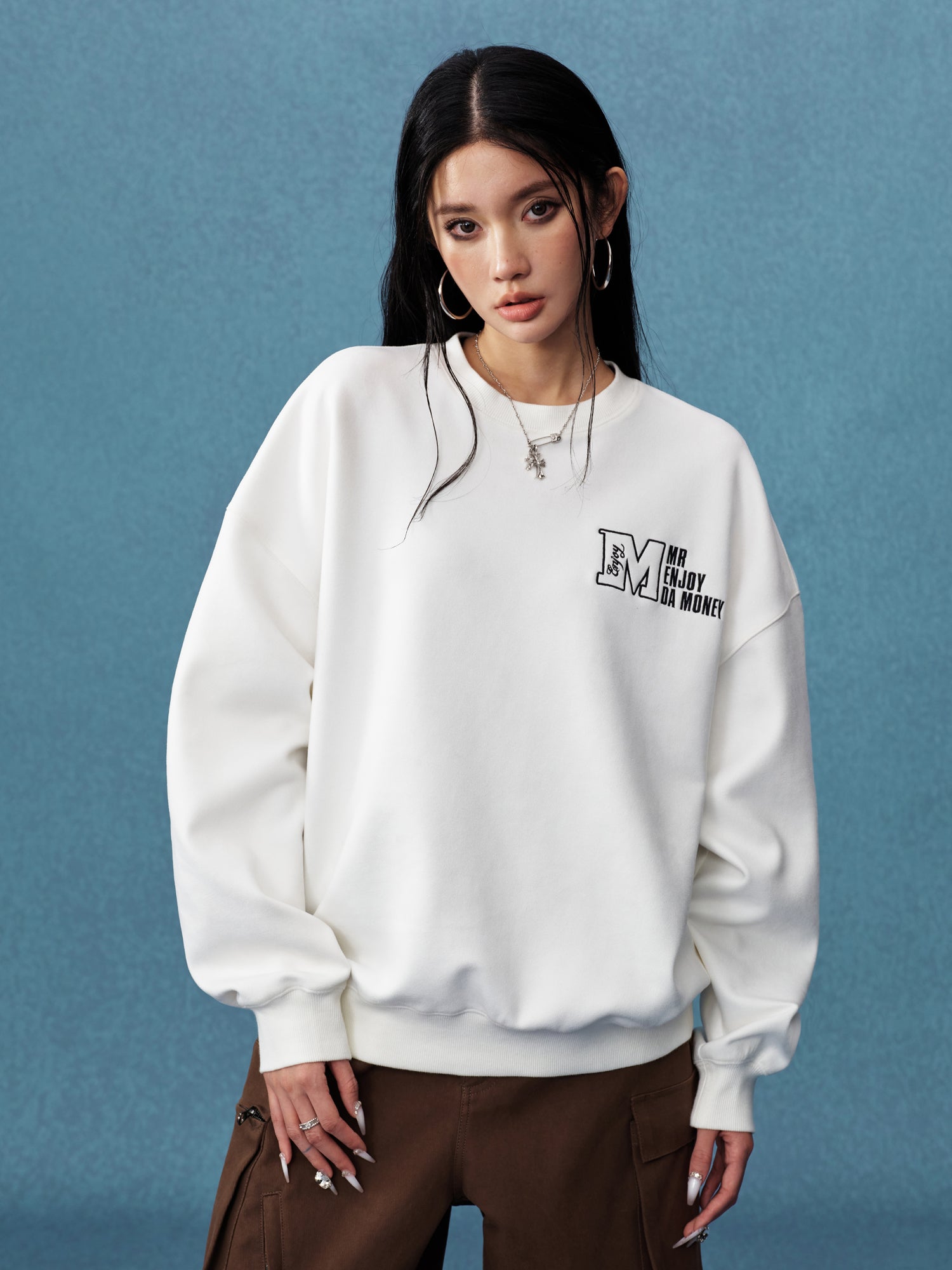 MEDM Logo Label Embroidered Suede Sweatshirt