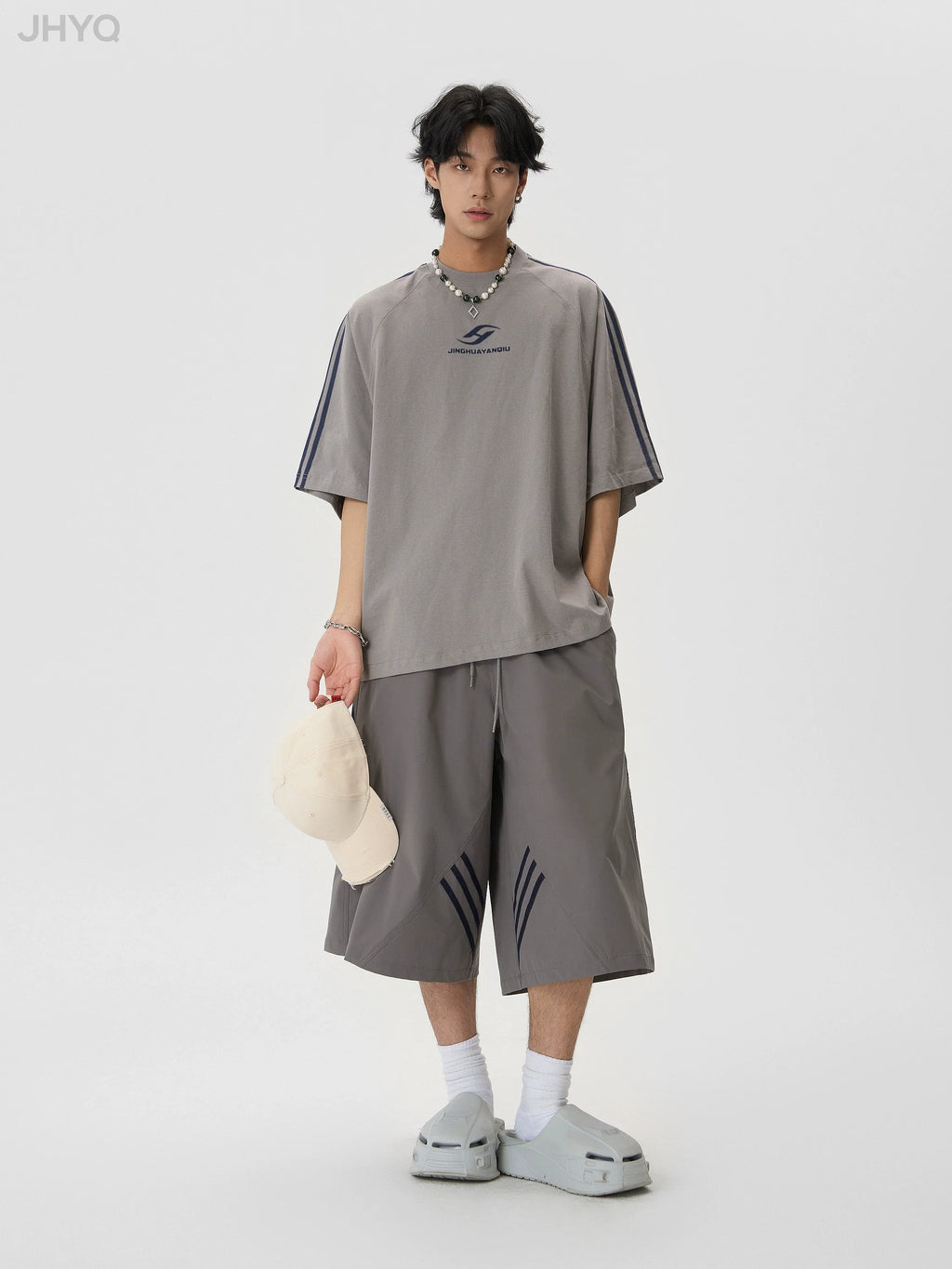 JHYQ Striped Shoulder Logo Printing Tee