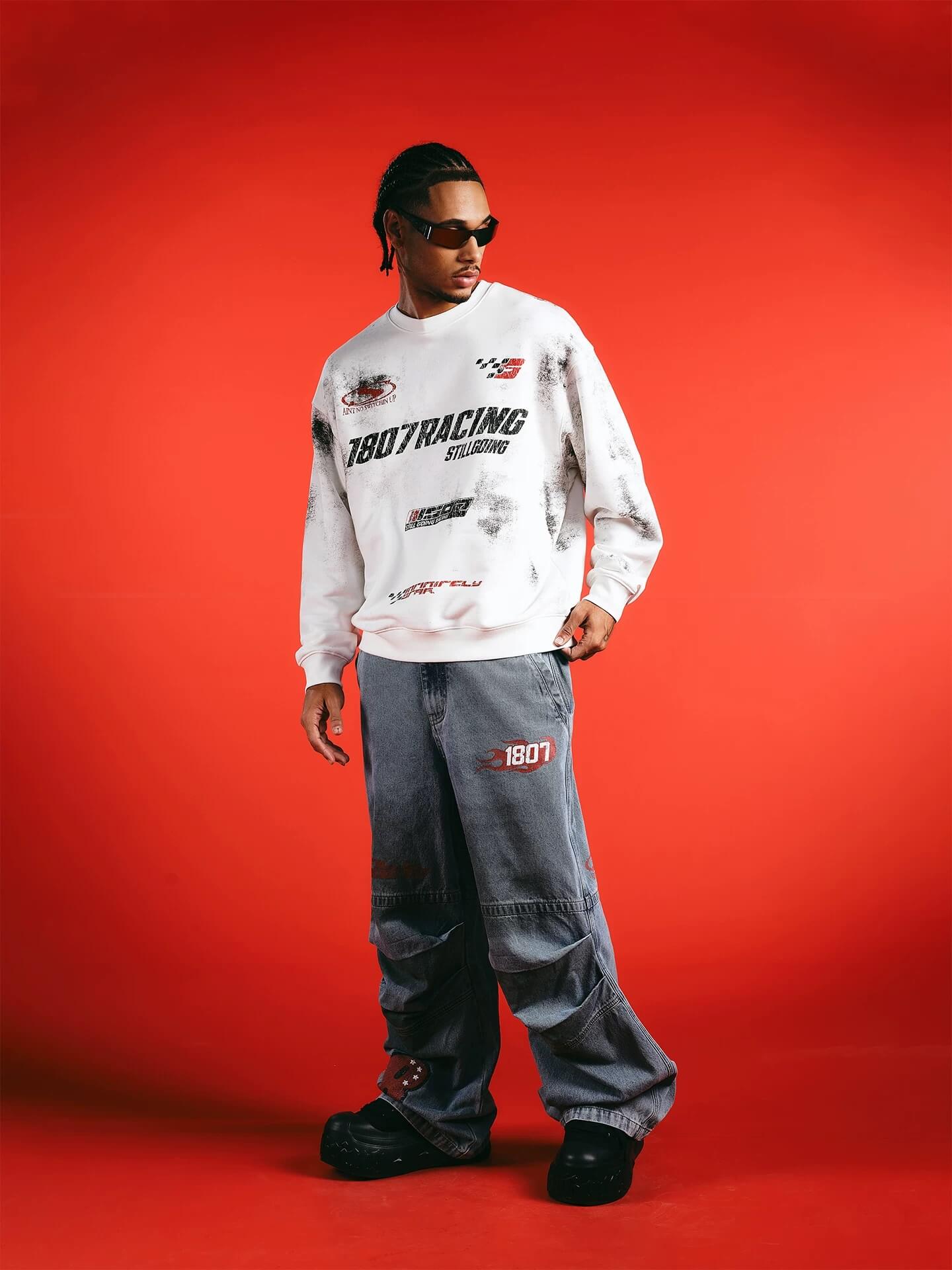 1807 Racing Vintage Printed Distressed Sweatshirt
