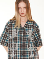 EMPTY REFERENCE Angel and Candlestick Sequin Plaid Short Sleeve Shirt