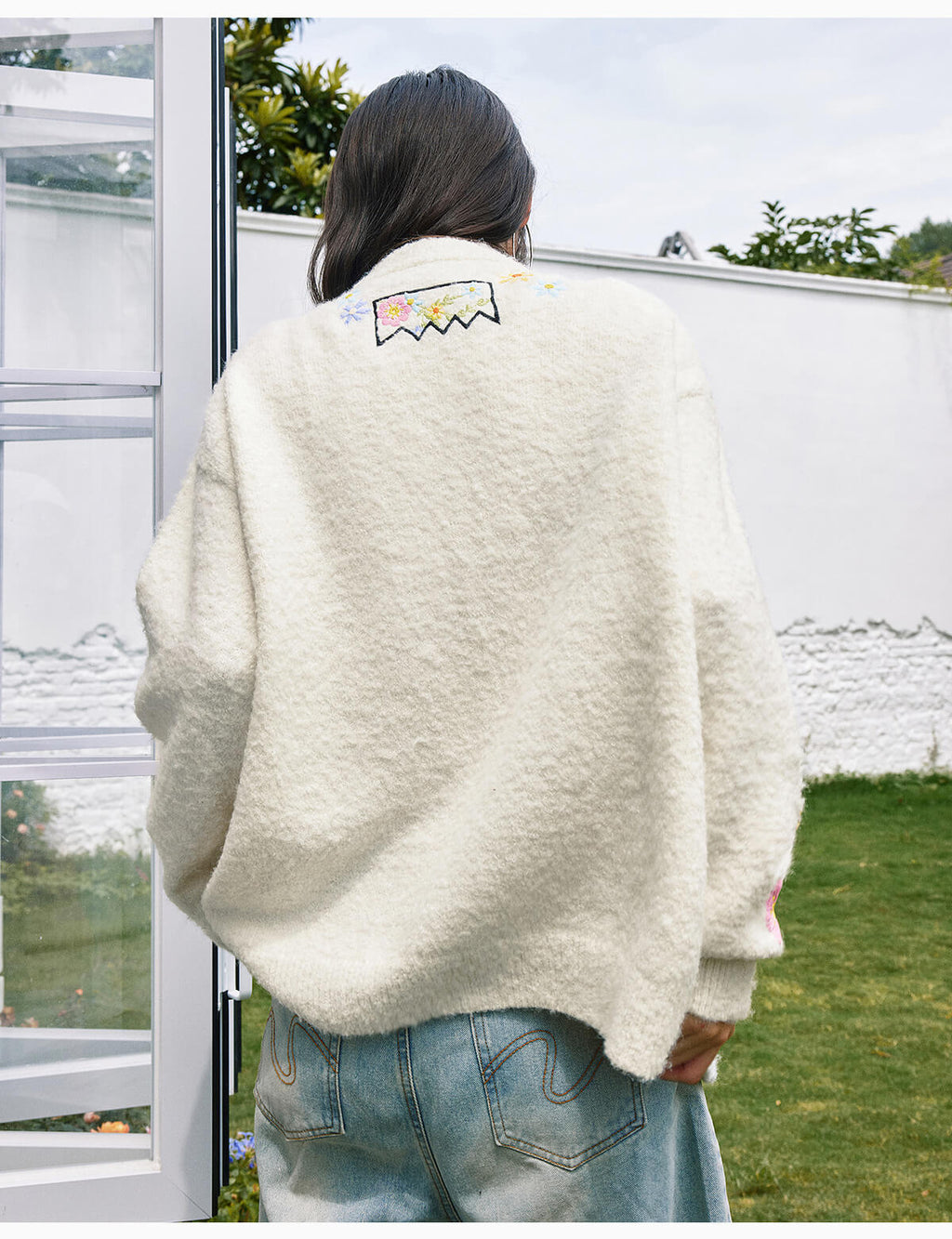 MEDM Floral Vine Embroidered Knit Cardigan
