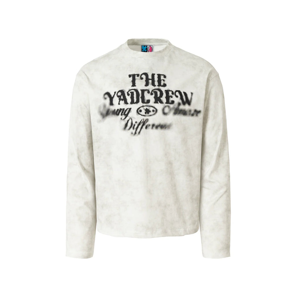 YADcrew Washed Ink Dyed Print Long Sleeve Tee