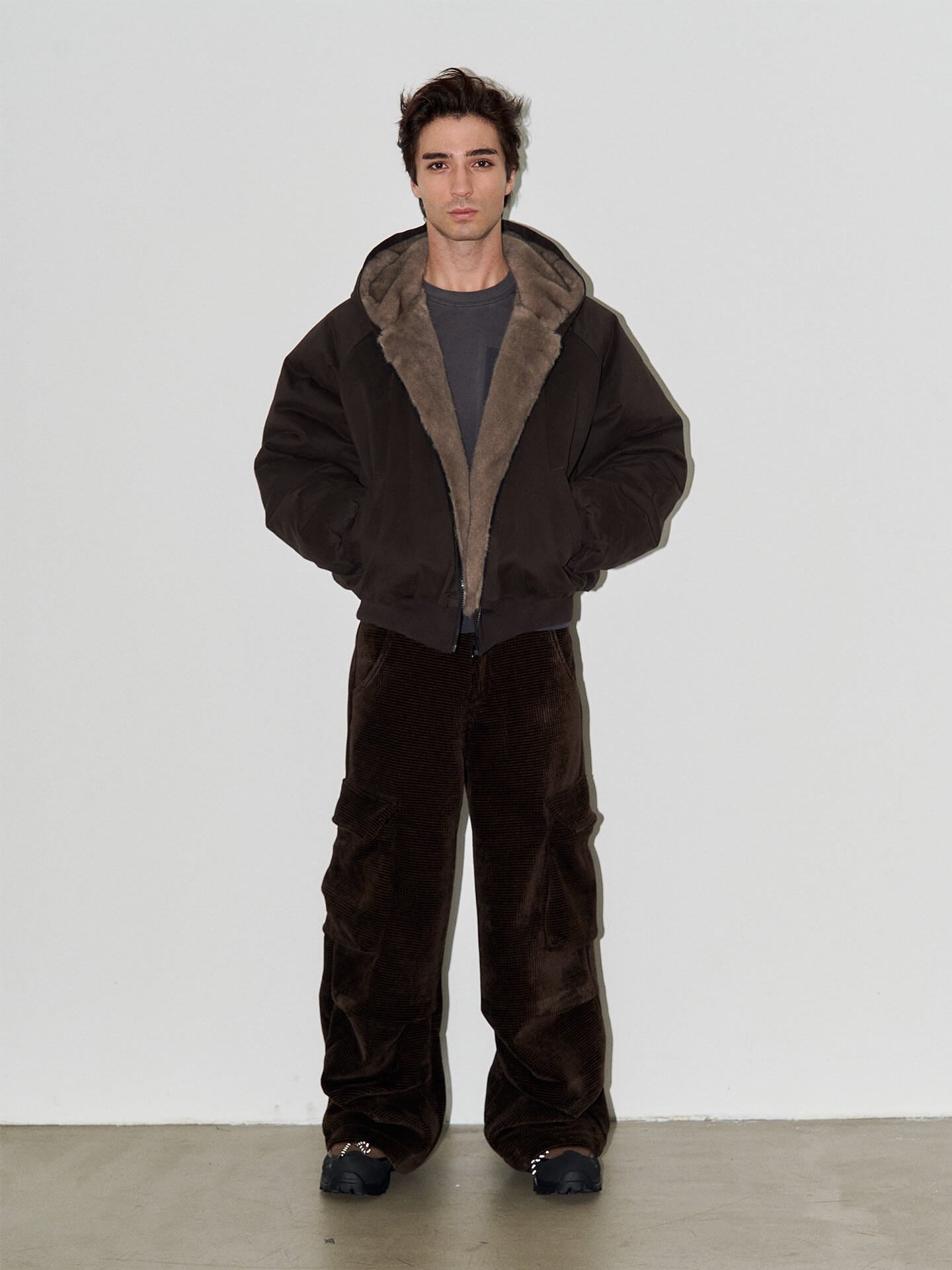 LIBERAFIT Waffle Texture Corduroy Flap Pocket Baggy Cargo Pants