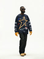 UNTILWERICH Star Print Long Sleeve Mesh Hockey Jersey