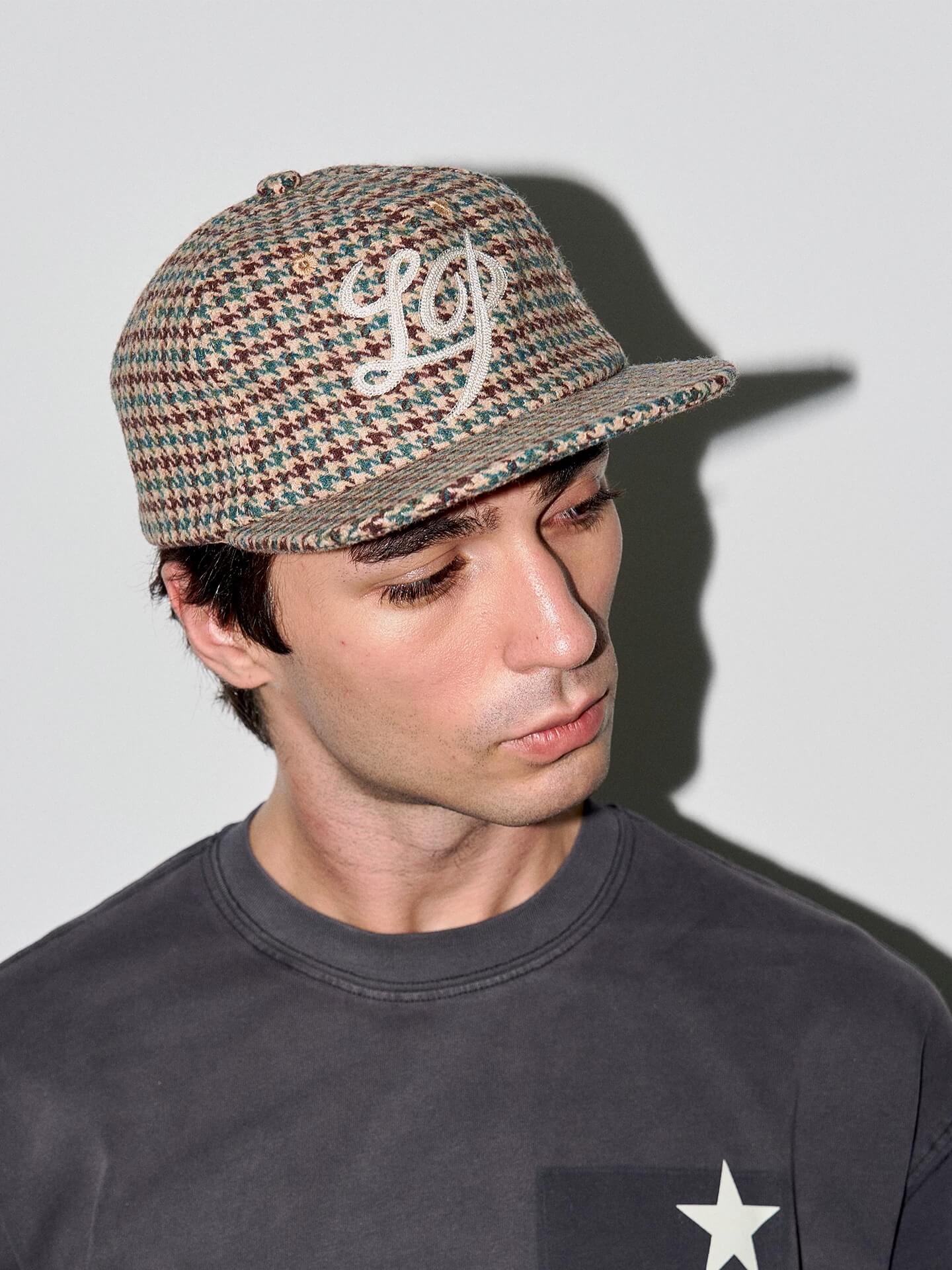 LIBERAFIT Chain Stitch Embroidered Wool Blend Houndstooth Baseball Cap