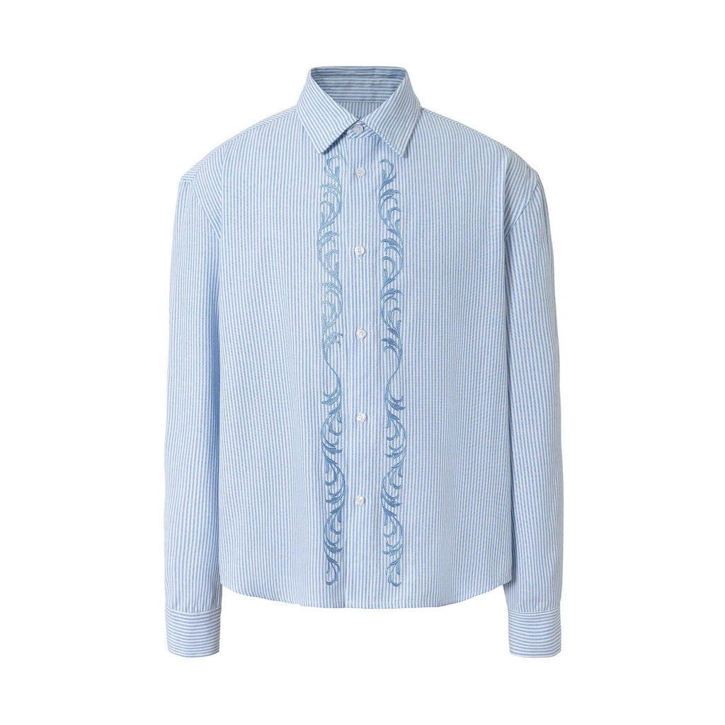 YADcrew Striped Embroidered Placket Button Up Long Sleeve Shirt