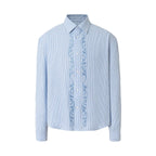 YADcrew Striped Embroidered Placket Button Up Long Sleeve Shirt
