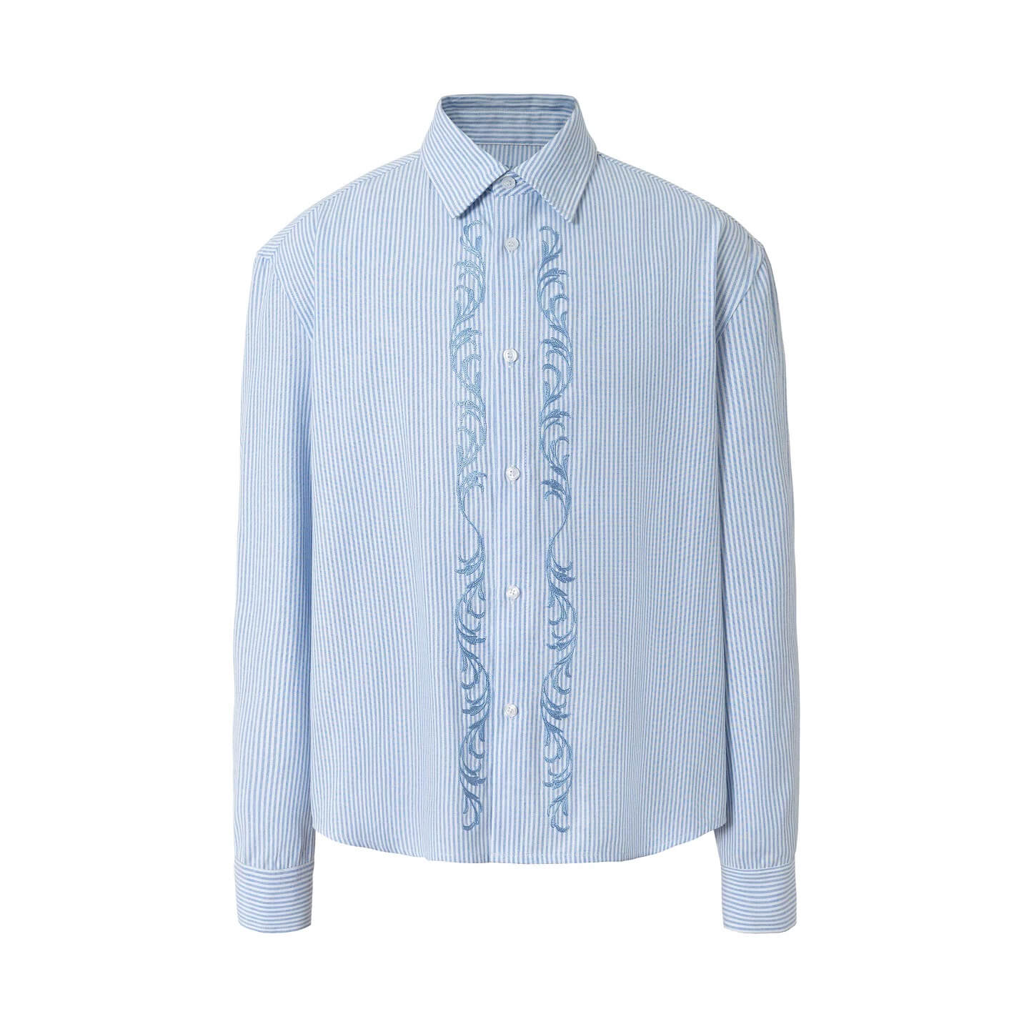 YADcrew Striped Embroidered Placket Button Up Long Sleeve Shirt