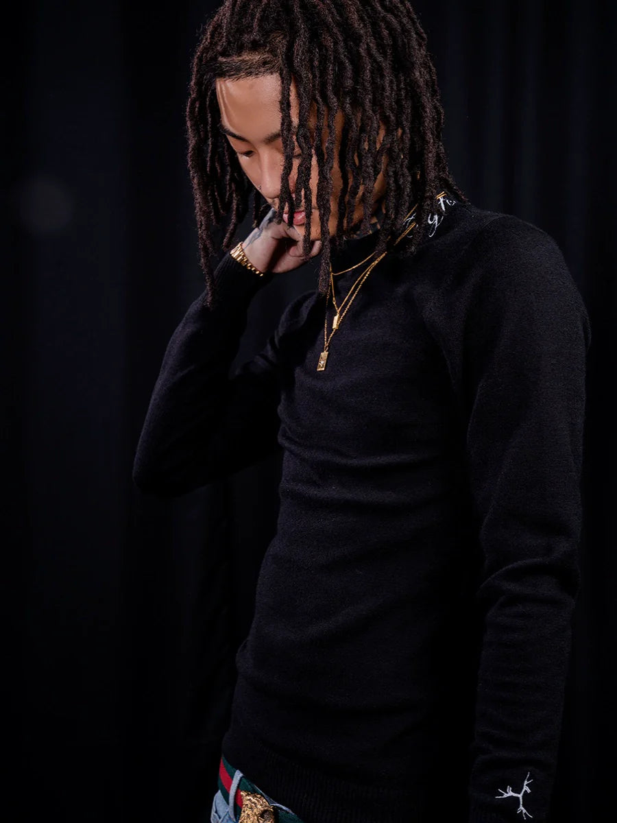 TGFCLUB Embroidered Half Turtleneck Slim Fit Knit Sweater