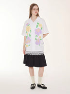 EMPTY REFERENCE Hand Painted Floral Print Short Sleeve Shirt