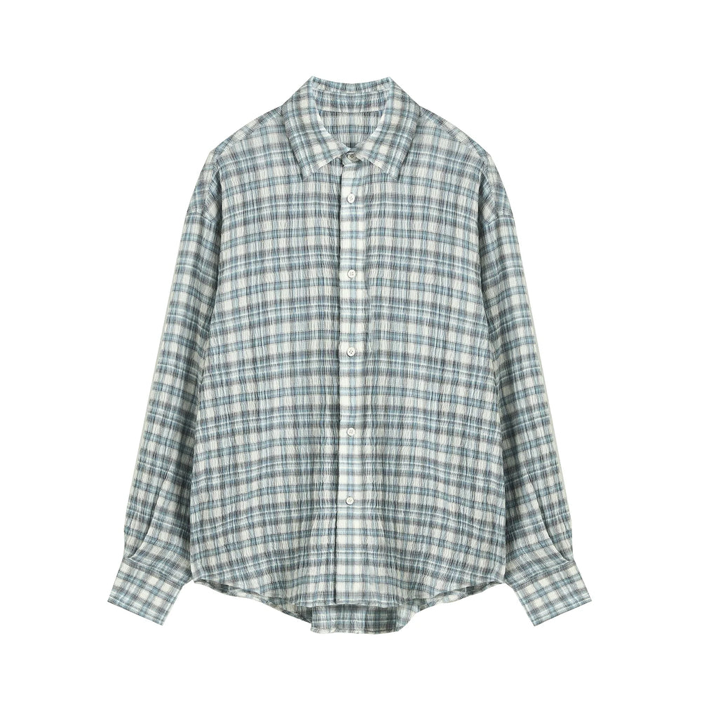 JHYQ Pleated Plaid Long Sleeved Shirt