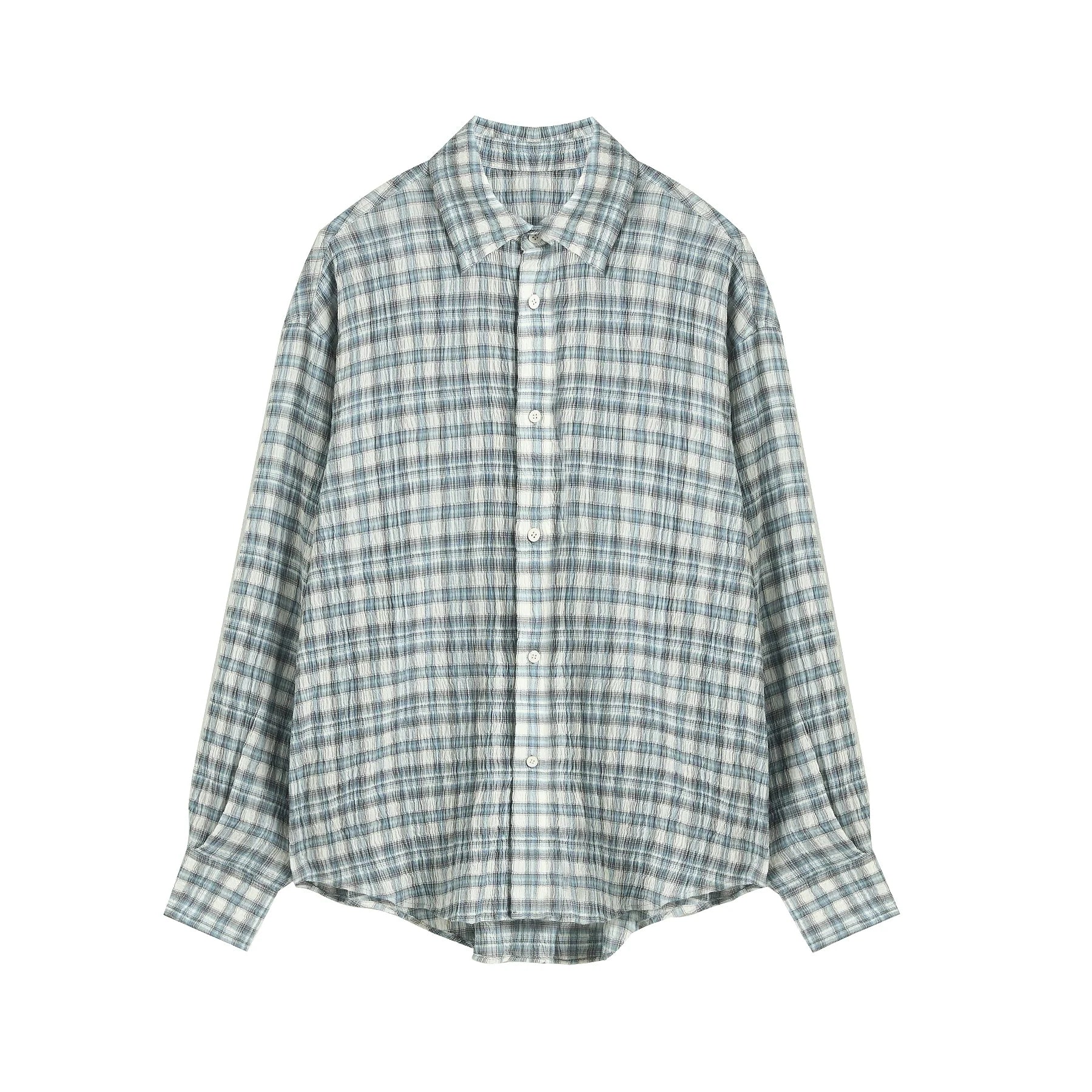 JHYQ Pleated Plaid Long Sleeved Shirt
