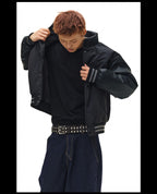NOVACAM PU Leather Sleeve Puffer Varsity Jacket