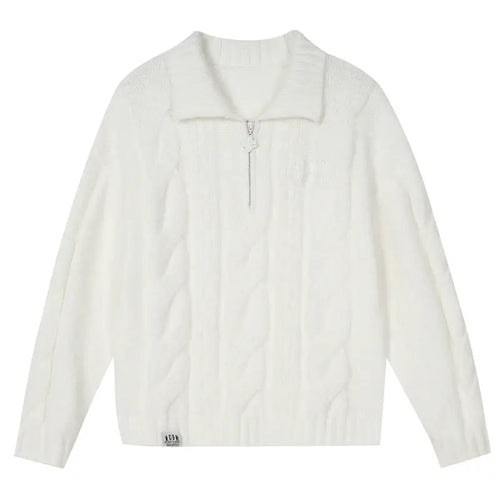 MEDM Cable Knit Half Zip Polo Sweater