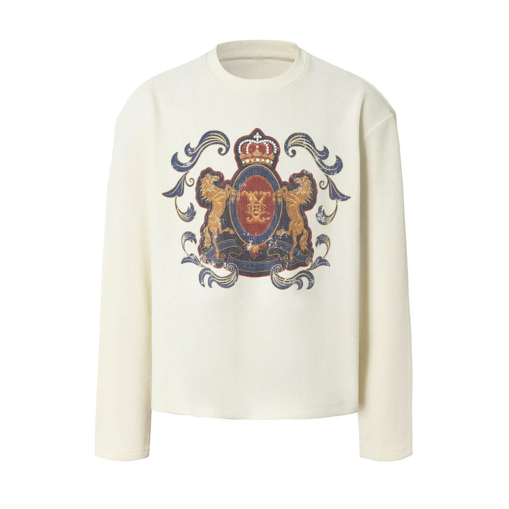 YADcrew Horse Vintage Print Waffle Long Sleeve Tee