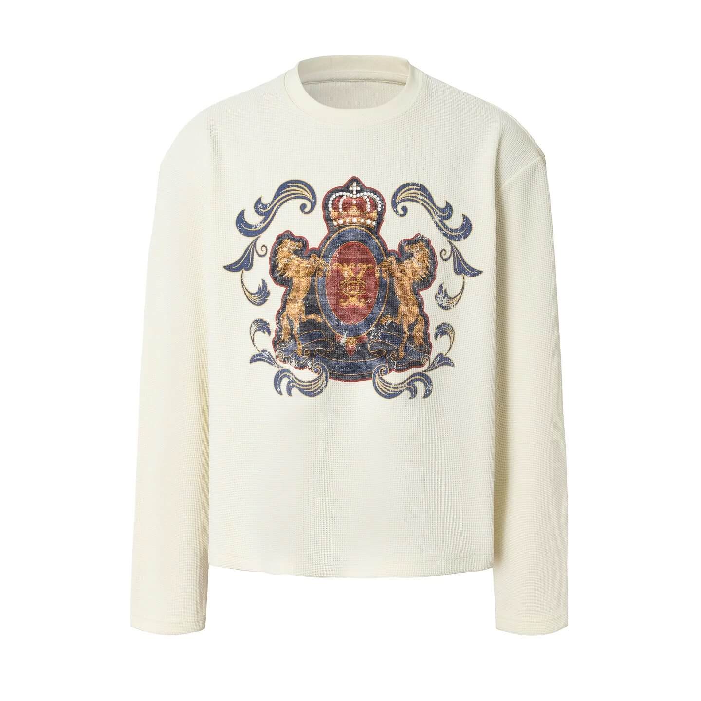 YADcrew Horse Vintage Print Waffle Long Sleeve Tee