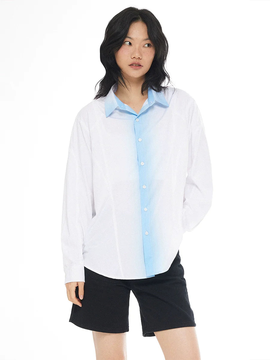 EMPTY REFERENCE White Blue Stripe Gradient Long Sleeve Shirt