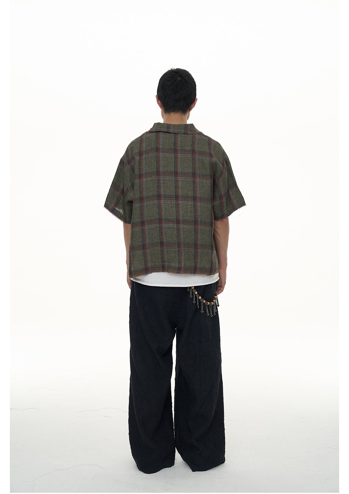 EVILKNIGHT(EK) Striped Plaid Tie-Dye Linen Polo Shirt