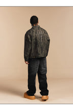 1807 ROLLTHEDICE Cat Eye Stone Embellished PU Leather Jacket