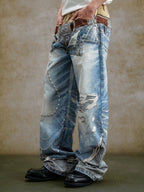 YADcrew Double Waist 3D Digital Print Jeans