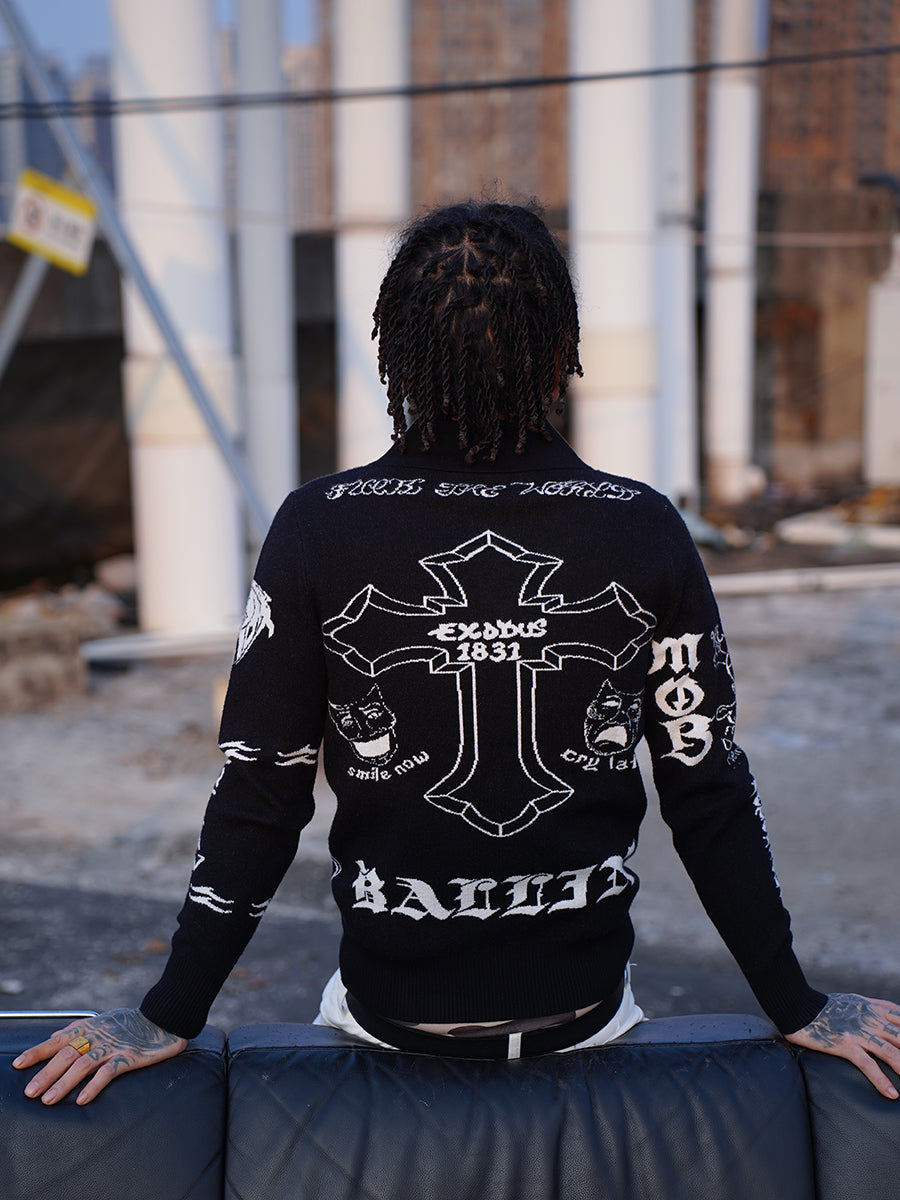 TGFCLUB 2PAC Tattoo Slim Fit Polo Knit Sweater