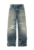 ANTIDOTE Distressed Leopard Patchwork Washed Jeans