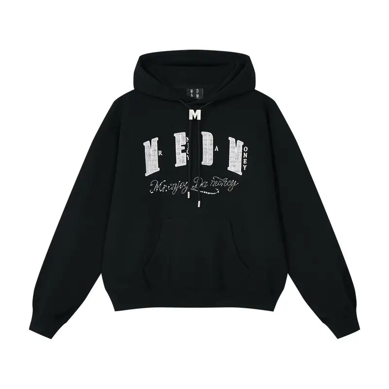 MEDM M Buckled Drawstring Pearl Logo Embroidered Hoodie