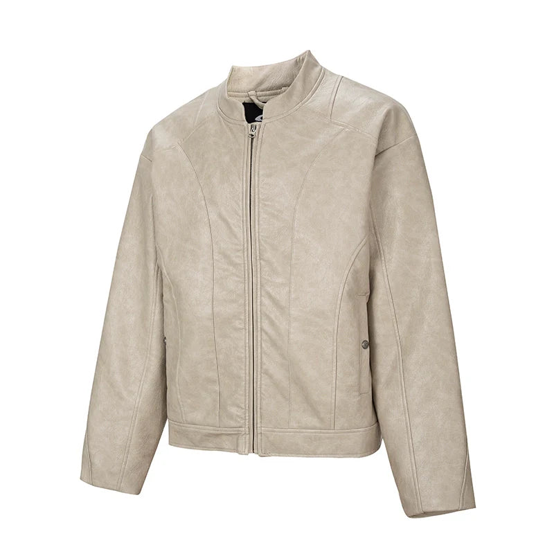 F2CE Patchwork Grain PU Leather Racing Jacket