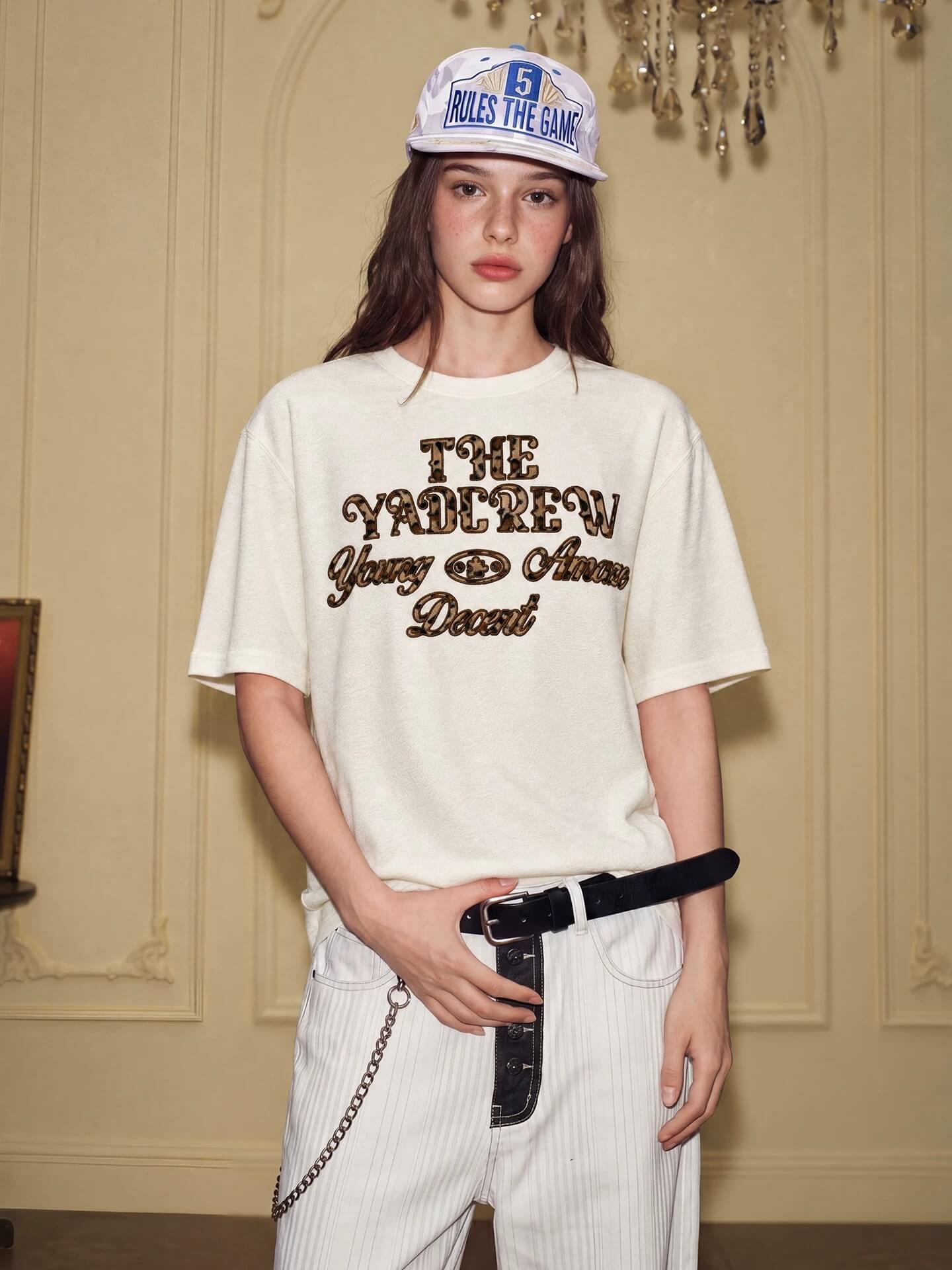 YADcrew Fuzzy Leopard Logo Patch Tee
