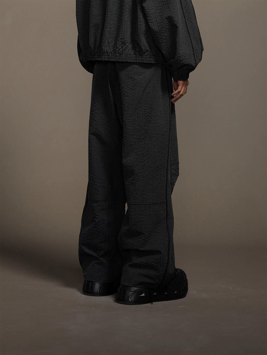 1807 Textured Plaid Wide Track Pants