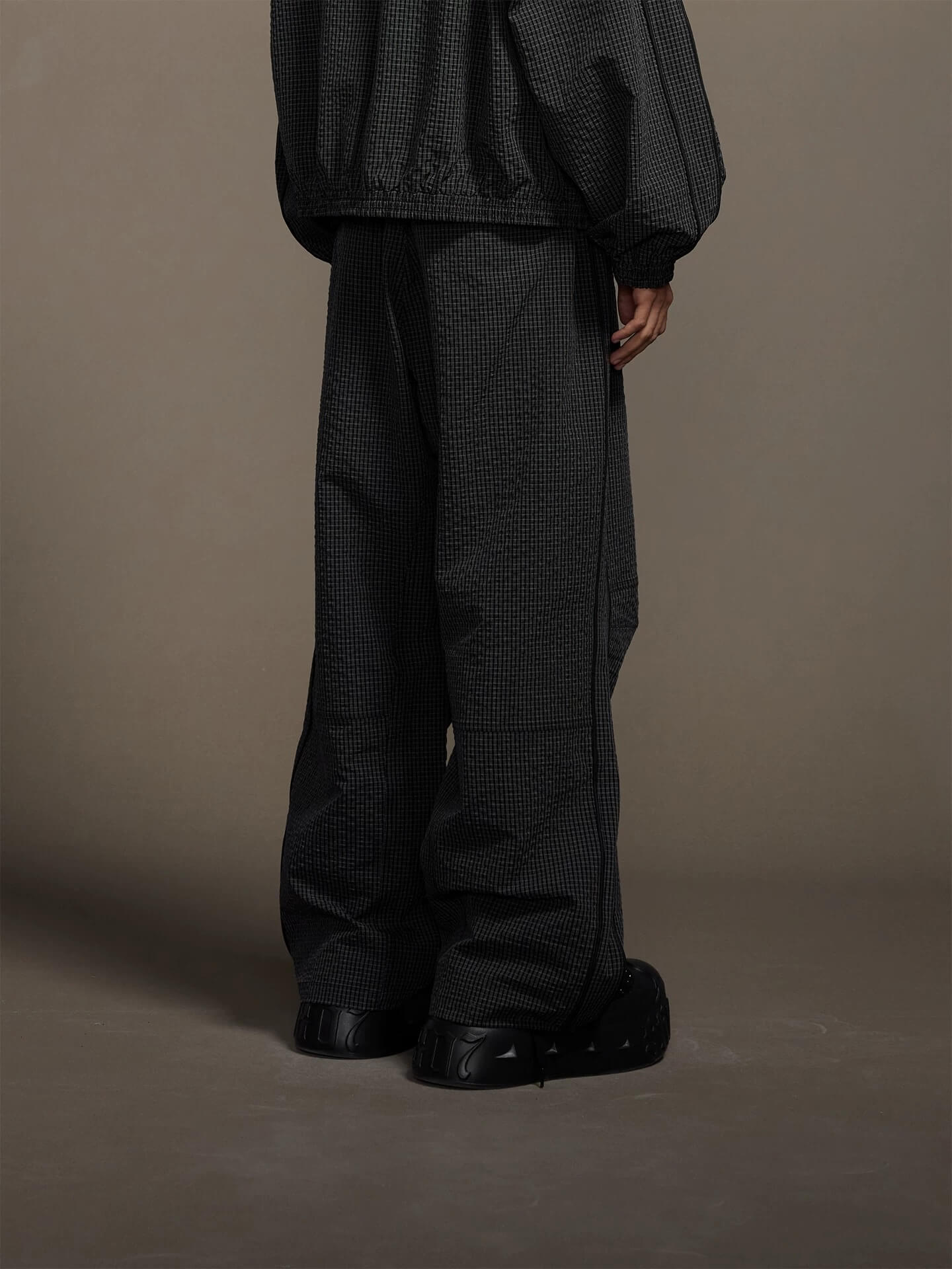 1807 Textured Plaid Wide Track Pants