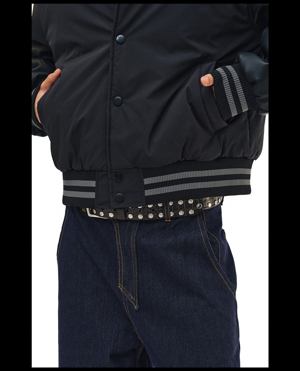 NOVACAM PU Leather Sleeve Puffer Varsity Jacket