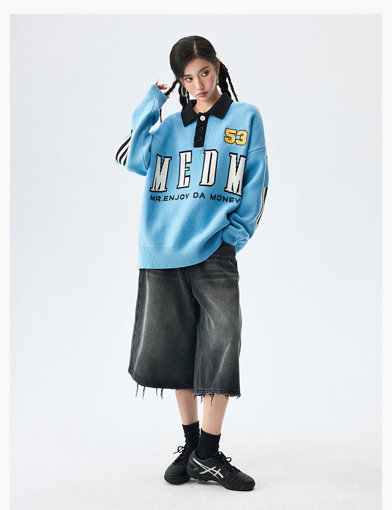 MEDM Patchwork Striped Elbow Knit Sweater