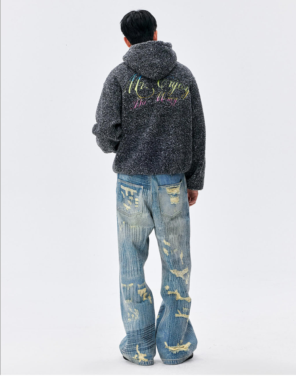 MEDM Gradient Embroidery Sherpa Fleece Hoodie