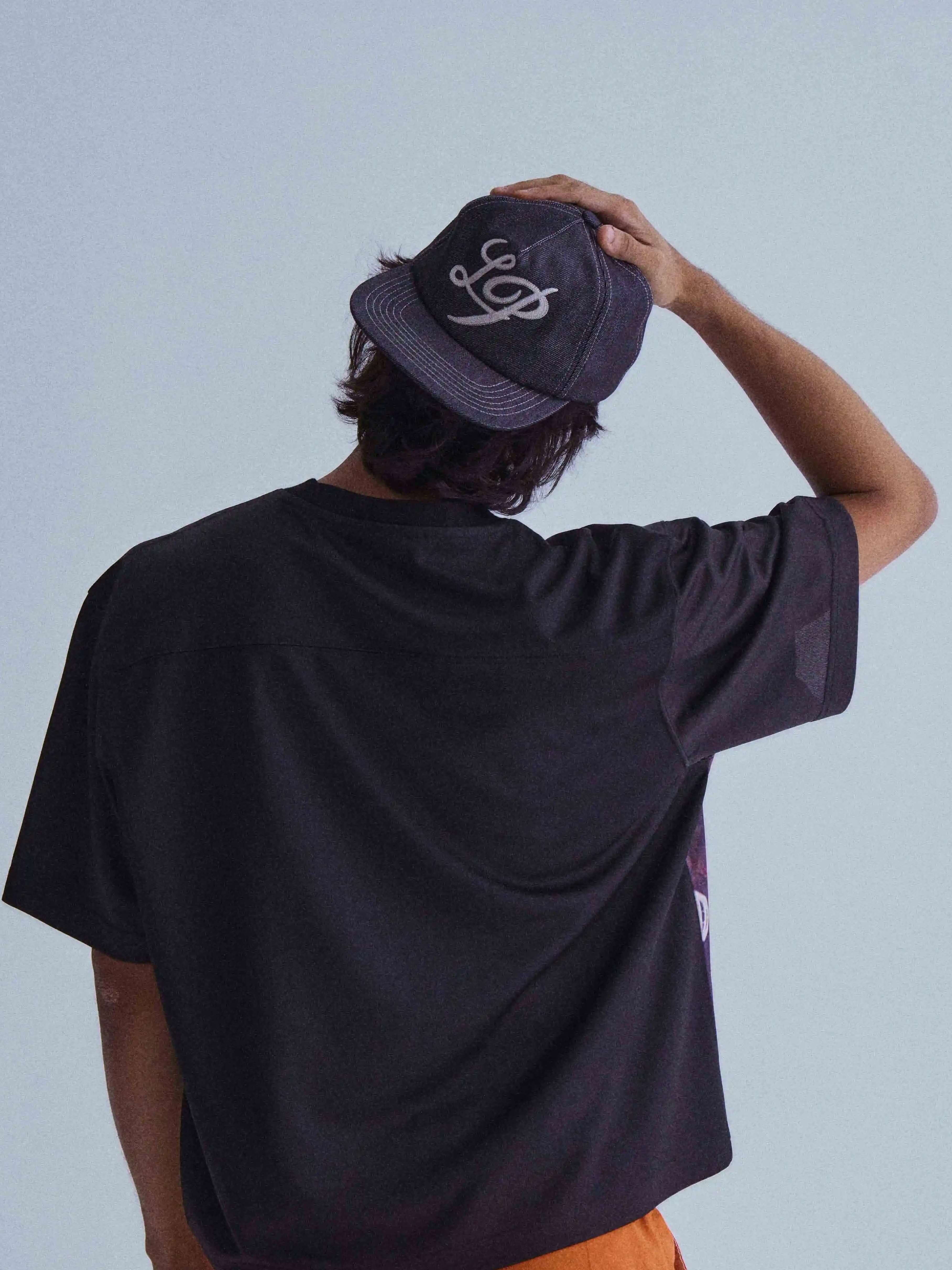 LIBERAFIT Chain Stitch Embroidered Denim Trucker Hat