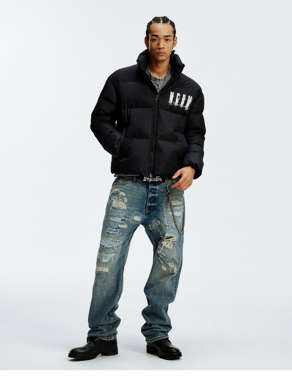 MEDM Rhinestone Studded Logo Down Jacket