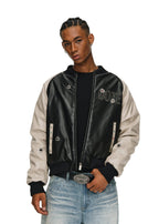 ANTIDOTE Bullseye Color Diamond Studded Leather Baseball Jacket